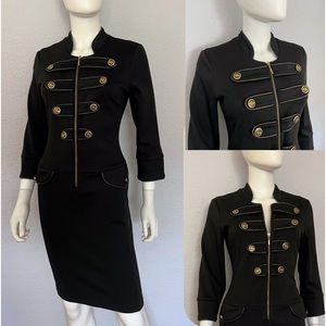 NWT WOMEN KNEE-LENGTH DRESS 3/4 SLEEVES‎ MILITARY STYLE STAND-UP COLLAR BLACK